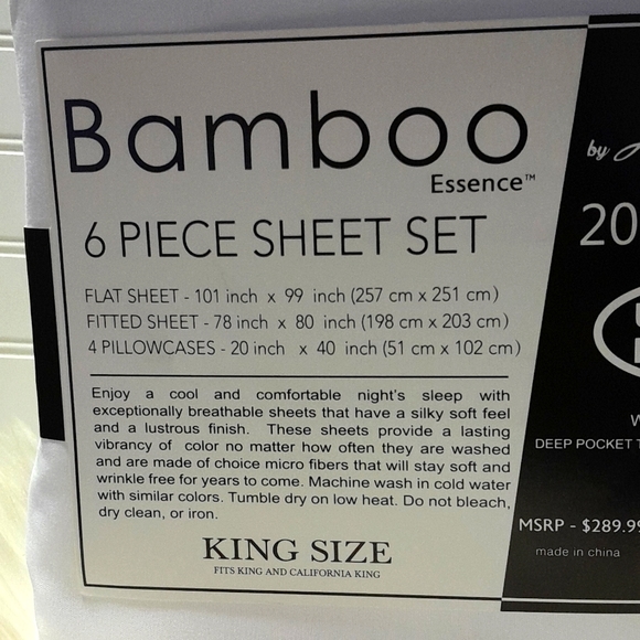 Bamboo Essence King Size White 6 Piece Sheet Set - Picture 6 of 10